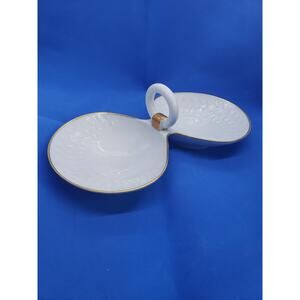 Vintage Limoges France Double Clam Shell Dish Trinket White Porcelain Gold Trim